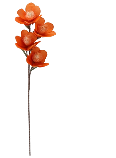 Dekoratívna umelá magnólia – oranžová, 4 kvety, 93 cm