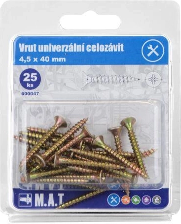 Univerzálne skrutky s plným závitom 4,5 × 40 mm, pozinkované (25 ks)
