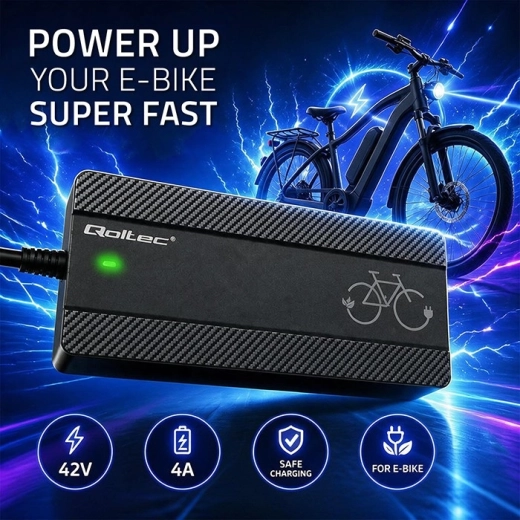 Nabíjačka pre elektrobicykel Qoltec 36 V, 42 V, 4 A s konektorom Bosch a napájacím káblom