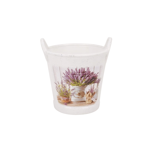 Keramický obal na kvetináč v tvare vedra, biely, 22 cm (mix vzorov)