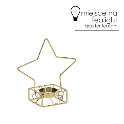 Zlatý kovový svietnik v tvare hviezdy na čajové sviečky