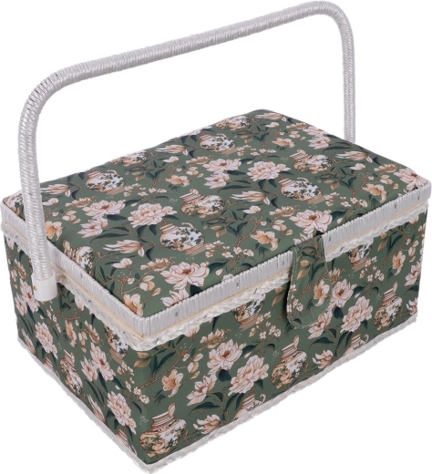 Šijacia kazeta zelená (drevo a polyester) 31 × 23,5 × 16 cm