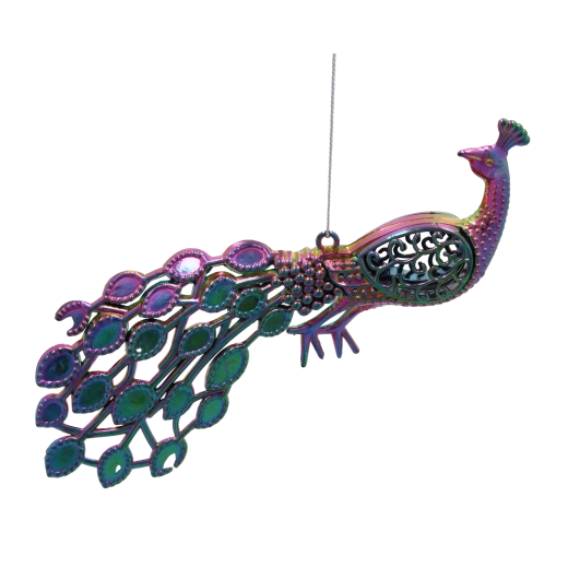 Vianočná ozdoba – páv s dúhovým efektom, 20 cm