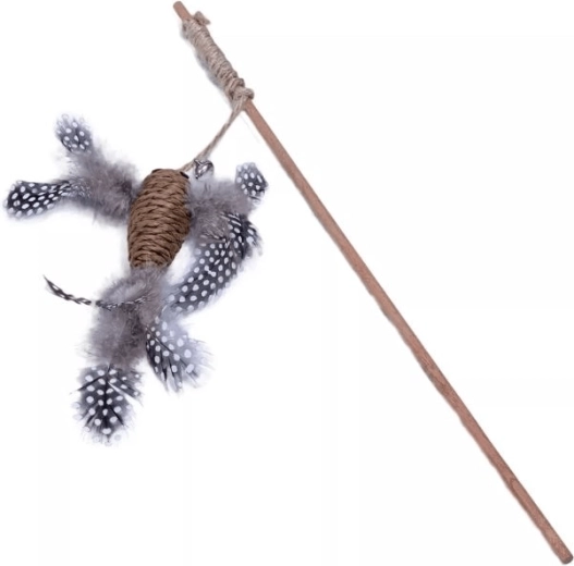 Quapas! prírodná udica pre mačky s hnedým vtáčikom a pierkami