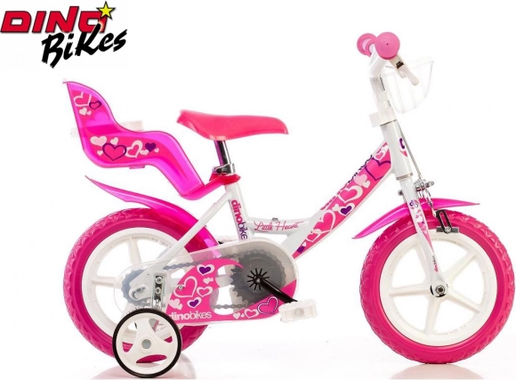 Dino Bikes Little Heart detský bicykel 12" bielo-ružový s balančnými kolieskami