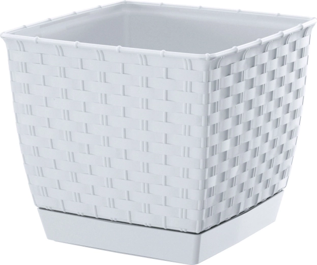 Hranatý kvetináč Ratolla Square 25 cm biely s miskou