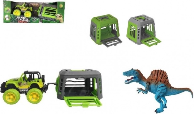 Džíp s prívesom a dinosaurom