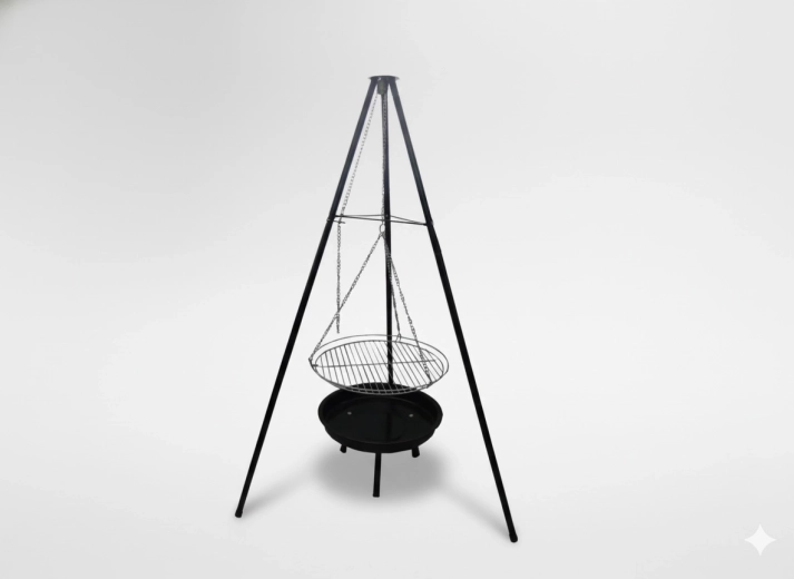 Závesný nastaviteľný gril na trojnožke 95 × 95 × 147 cm