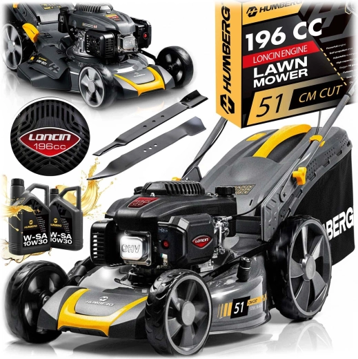 Benzínová kosačka s pojazdom 51 cm, kôš 70 l, motor LONCIN 196 cm³ + olej Humberg HM-601