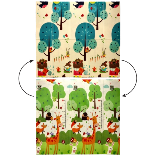 Obojstranná vzdelávacia skladacia podložka 180×200×1 cm so zvieratami a stromami + taška