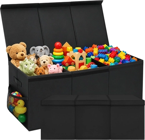 Box na hračky Kruzzel XXL 132 l čierny s vekom 94 cm - 1 kus