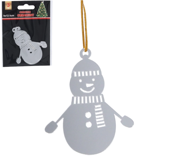 Sada strieborných vianočných ozdôb snehuliakov, 3 ks