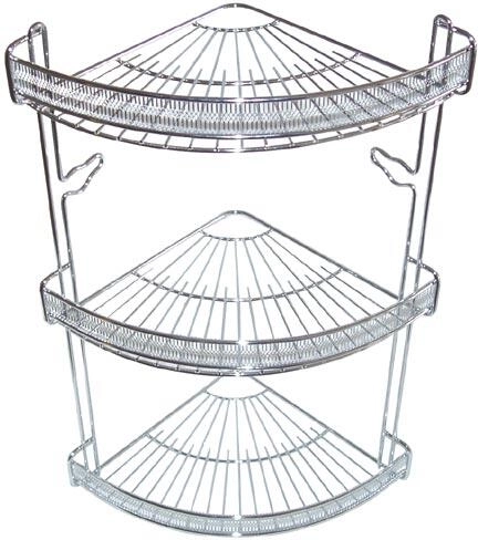 Rohová kúpeľňová polička, 3 poschodia, chróm, 22 × 22 × 47 cm