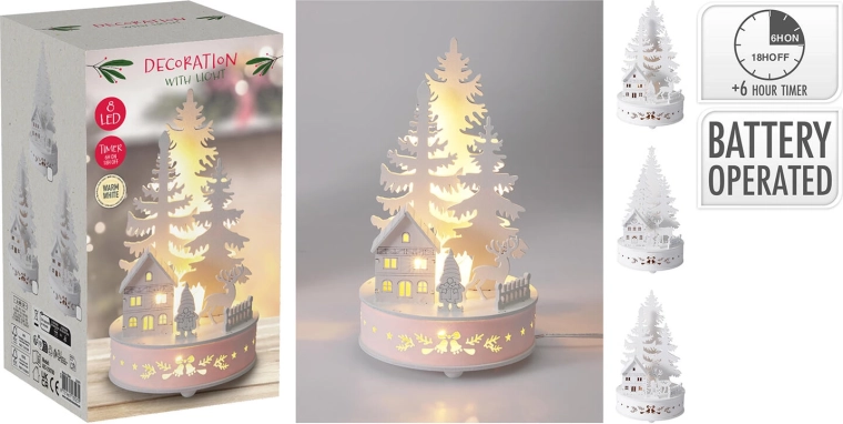 LED drevená dekorácia stromček 20 cm s časovačom - 1 kus