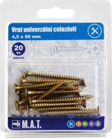Univerzálne skrutky s celým závitom 4,5 × 50 mm, pozinkované, 20 ks