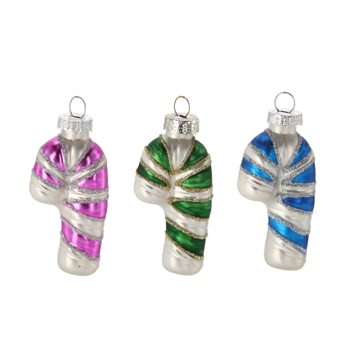 Sklenená vianočná ozdoba cukrová palička – mix farieb, 12 ks