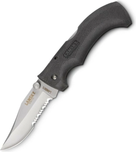Lansky Easy Grip univerzálny vreckový nôž s čiastočne zubatým ostrím, čierny