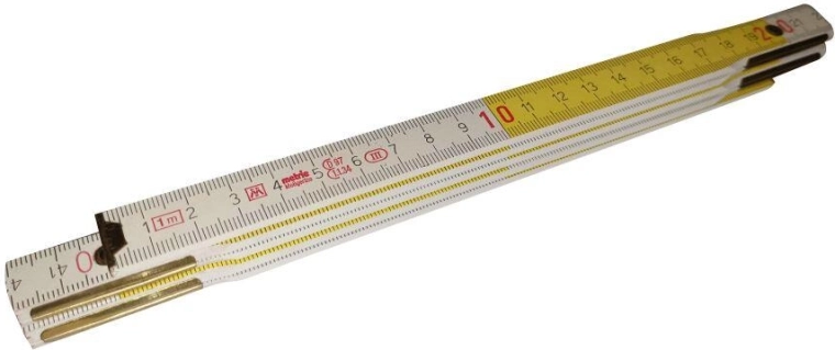 Skladací drevený meter 1 m, biely/žltý