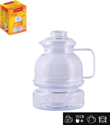 Sklenený žiaruvzdorný džbán s pokrievkou a ohrievačom 1,5 l