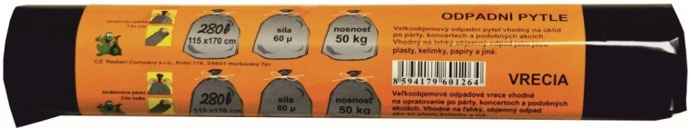 Silné čierne vrecia na odpad 280 l, 115 × 170 cm, 3 ks
