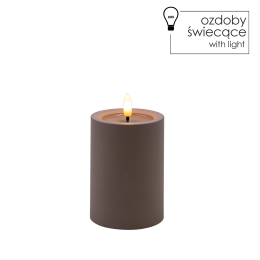 Sivá LED sviečka 7 × 10 cm s teplým trblietavým plameňom
