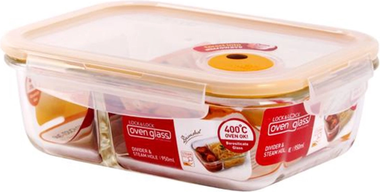 Sklenená zapekacia miska s priehradkou a vekom 950 ml z borosilikátového skla