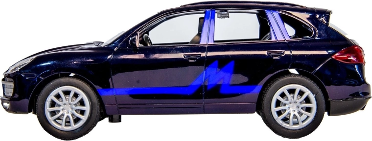 Rýchle diaľkovo ovládané auto s modrou grafikou