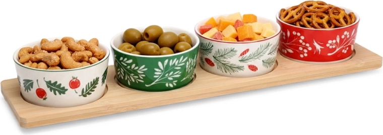 Porcelánové misky na predjedlá na bambusovej tácke, sada 5 ks