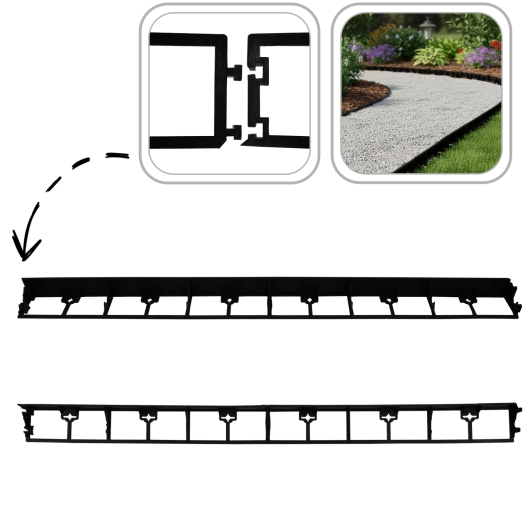 Záhradný obrubník z recyklovaného plastu 4,5 × 100 cm, čierny