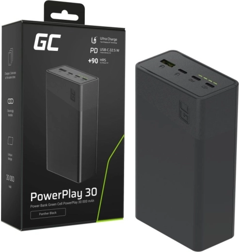 Powerbanka 30000 mAh, 22,5 W, 4 porty, čierna
