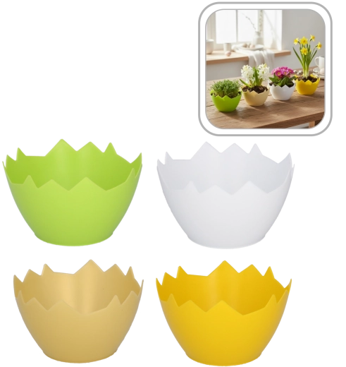 Plastový obal na kvetináč v tvare prasknutej škrupiny 12 cm
