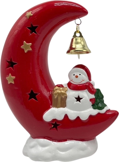 Keramický snehuliak na mesiaci s LED osvetlením