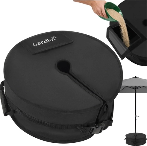 Pieskom plniteľný záťažový vak na slnečník Gardlov, 40 kg, 48 cm, čierny