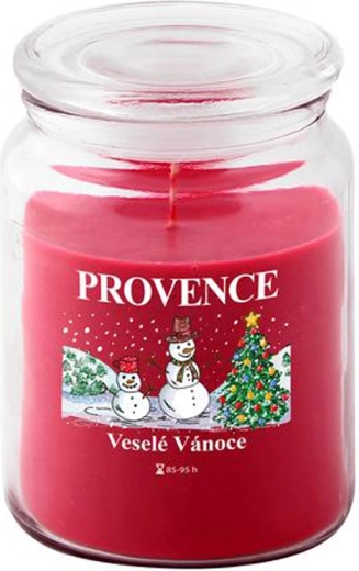 Vonná sviečka v skle PROVENCE vianočný snehuliak 95 h