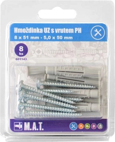 Uzlovacia hmoždinka s lemom 8 mm so skrutkou PH, pozink, sada 8 ks