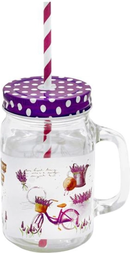 Sklenený pohár so slamkou Mason Levanduľa 450 ml