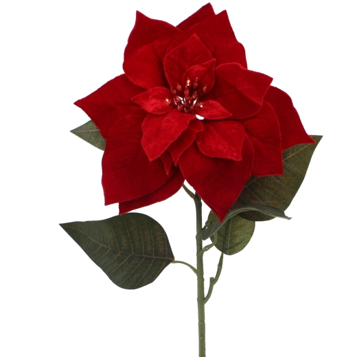 Umelá dekoračná vetvička v tvare betlehemskej hviezdy (poinsettie) červená 80 cm - 1 kus