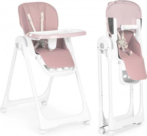 Jedálenská stolička s nastaviteľnou výškou, eko koža, dvojitý pultík, ružová ECOTOYS