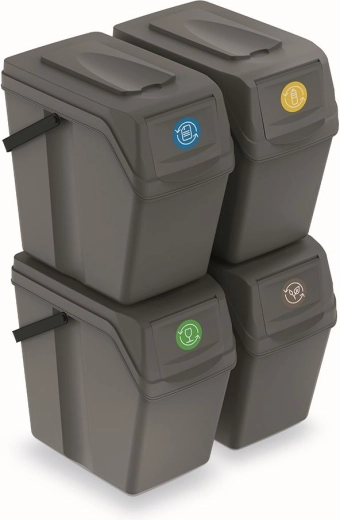 Sada triediacich košov Sortibox II 4×25 l – sivý kameň