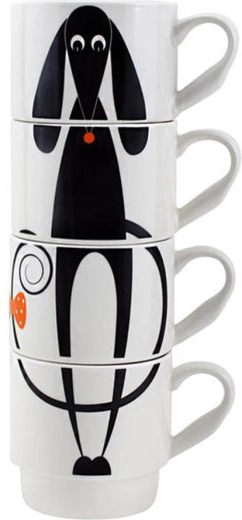 Keramické stohovateľné hrnčeky so psíkom 340 ml TORO, sada 4 ks