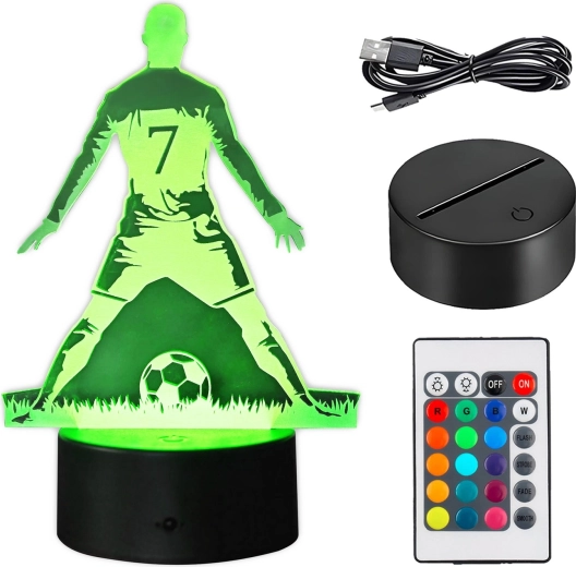LED nočná lampička s futbalistom a 3D efektom