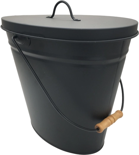 Nádoba na popol 20 l čierna s vekom a drevenou rukoväťou