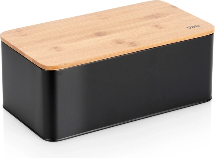 Kovový chlebník s bambusovým vekom, čierny 33 × 18 × 13 cm