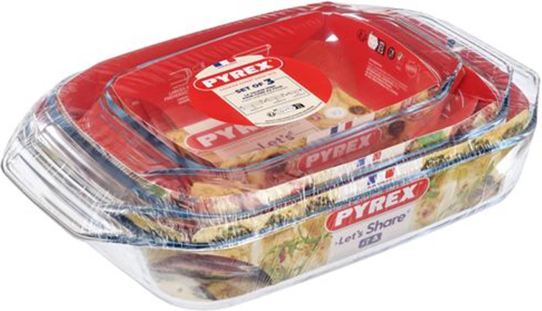 Súprava sklenených pekáčov PYREX 3 ks (1,4 l + 3 l + 4 l)