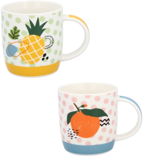Porcelánový hrnček s tropickým motívom ananásu a pomaranča 365 ml