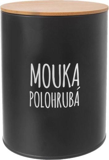 Plechová dóza na polohrubú múku s bambusovým vekom black