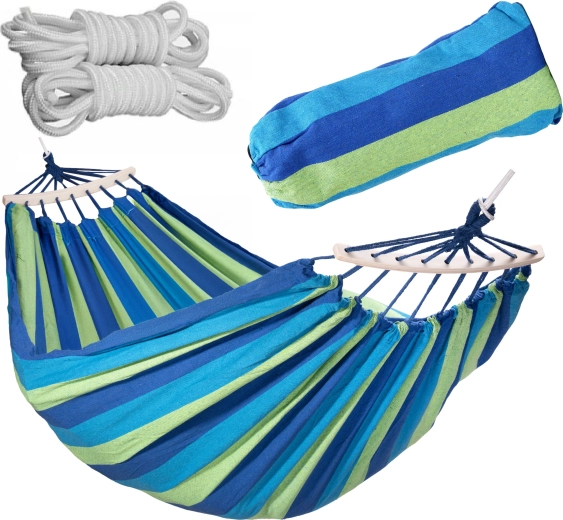 Záhradná dvojmiestna hojdacia sieť XXL 250 × 150 cm s výstuhami a cestovnou taškou