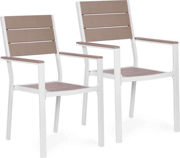 Sada 2 záhradných stoličiek z ocele a HDPE, biela – MultiGarden