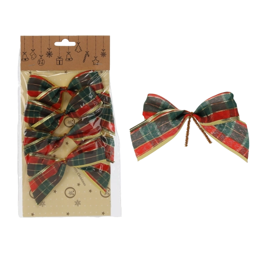 Vianočné dekoratívne mašle 10 cm – sada 4 ks