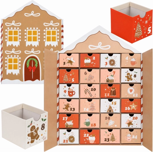 Vianočný adventný kalendár v tvare domčeka so zásuvkami